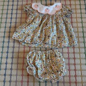 Cecil and Lou Fall Floral Baby Set with Pumpkin Embroidery